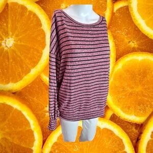 For The‎ Republic Women's Burgundy Striped Smocked Cuffs Boat-Neck Top Size M